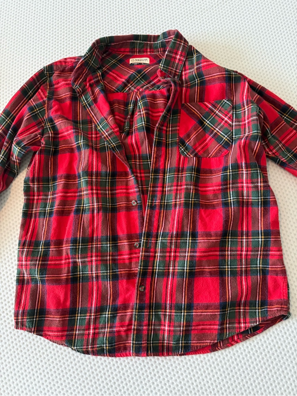 Magellan Outdoors Red and Green Plaid Flannel Button-Down Shirt